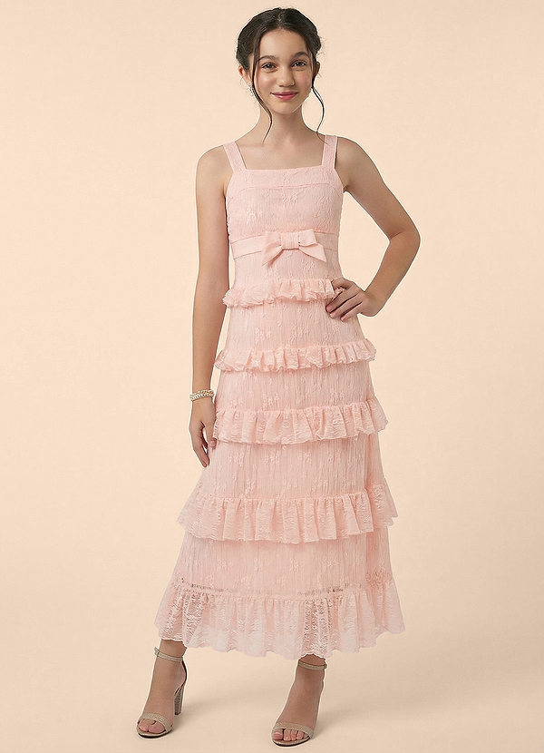 Azazie Lolly Junior Formal Blush Shadow Floral A-Line Lace Dress image1