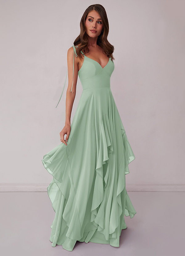 Barbie ♥ Azazie Bridesmaid Dresses A-formad klänning med V-ringning i chiffong image1