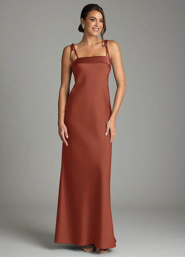Azazie Ellia Bridesmaid Dresses Auburn Sheath Bow Stretch Satin Dress image1