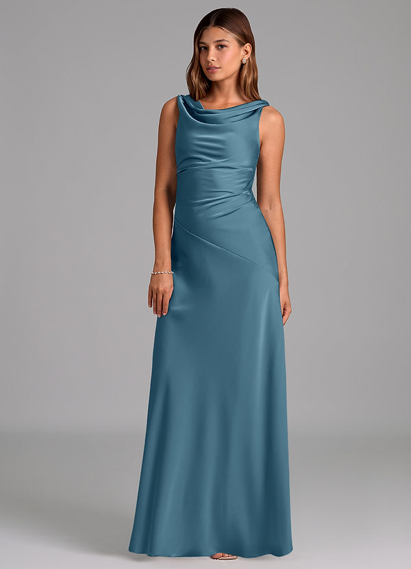 Azazie Nerine Bridesmaid Dresses Bermuda A-Line Pleated Stretch Satin Dress image1