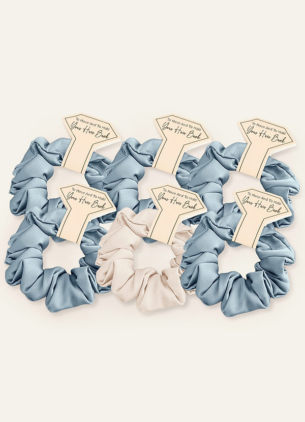 front Matching Color Six-Piece Mixed Color Bridesmaid Stretch Satin Regular Size Scrunchie Set