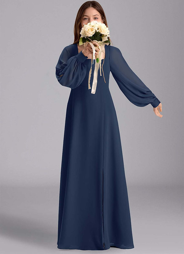 Azazie Bondi Junior Robe Trapèze en Mousseline de soie Blouson Bleu Marine Foncé image1