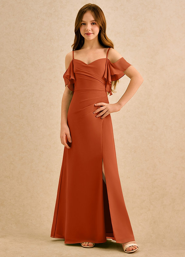 Azazie Pippy Girls Formal Sukienki dla dziewczynek sypiących kwiaty Linia A Dekolt w kształcie serca Szyfon Długość podłogi Sukienka image1