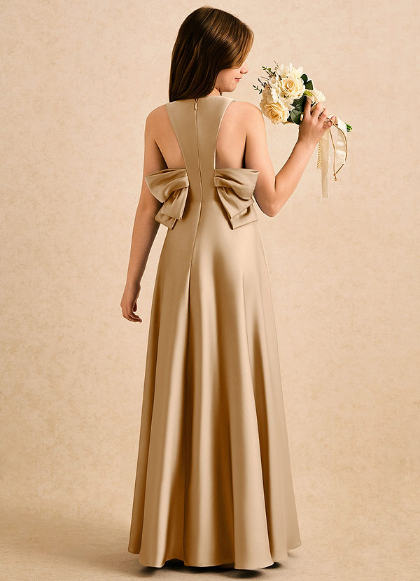 Azazie Nisha Girls Formal Sukienki dla dziewczynek sypiących kwiaty Linia A Pofałdowany Satyna elastyczna Długość podłogi Sukienka image1