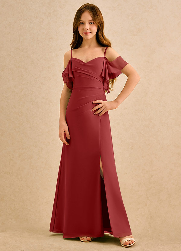 Azazie Pippy Girls Formal Sukienki dla dziewczynek sypiących kwiaty Linia A Dekolt w kształcie serca Szyfon Długość podłogi Sukienka image1