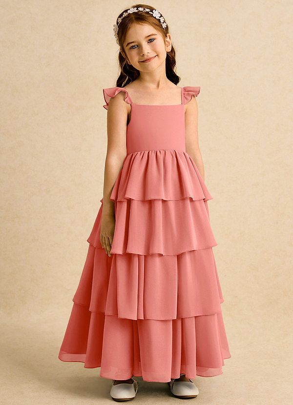 Boba Flower Girl Dresses Salmon Pink A-Line Square Neckline Chiffon Dress image1
