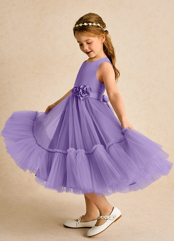 Azazie Miracle Vestidos de Niña de Flores Vestido de Tahití de Satin Mate de Corte En A con Lazo image1