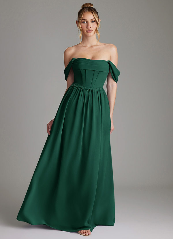 Azazie Caterina Bridesmaid Dresses Emerald A-Line Corset Chiffon Dress image1