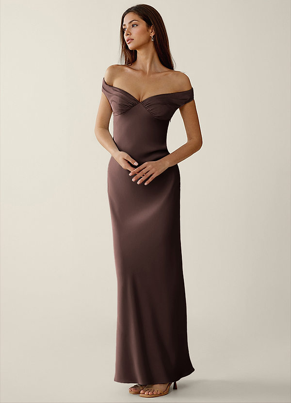 Gwendonme Truffle Satin Crystal Linen Prom Dress image1