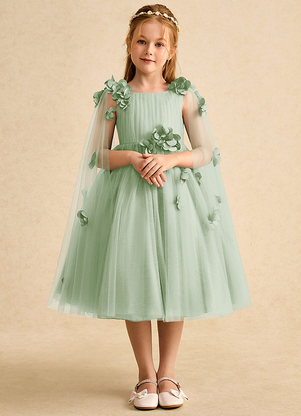 Azazie Staria Flower Girl Dresses Dusty Sage Ball-Gown Ruched Tulle Dress image1