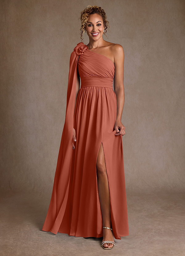 Azazie Lancaster Brautmutterkleider A-Linie One-Shoulder Chiffon Kleid Lehm image1