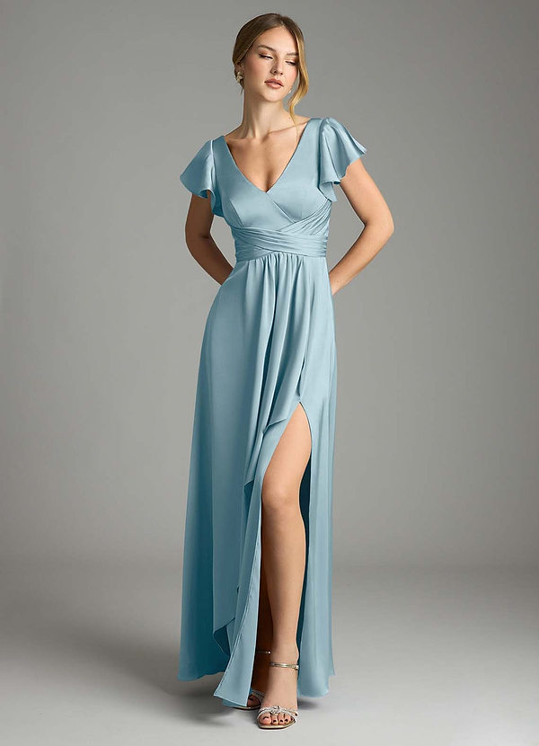 Azazie Omari Bridesmaid Dresses Moody Blue A-Line Stretch Satin Dress image1