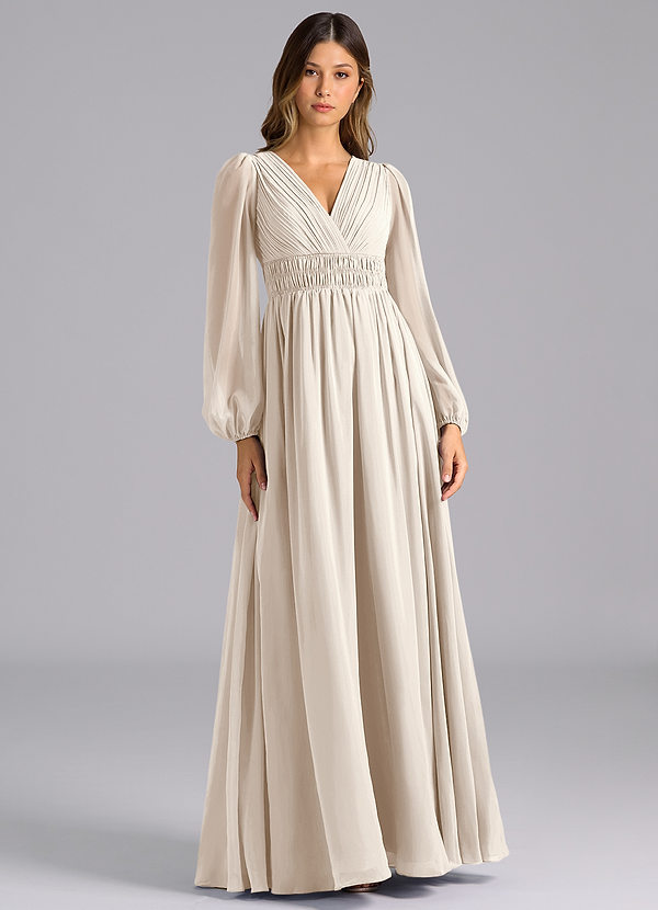 Palerma Bridesmaid Dresses White Alabaster A-Line Long Sleeve Chiffon Dress image1
