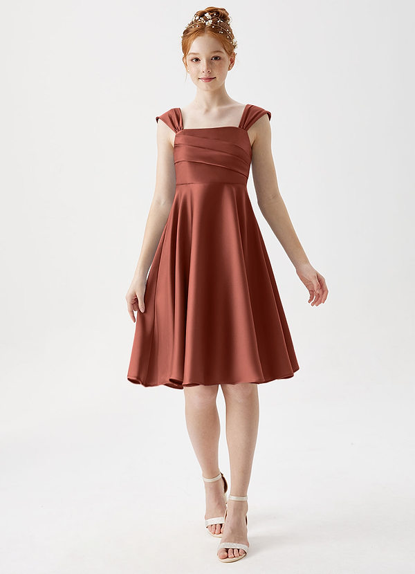 Azazie Amira Junior Auburn A-Line Pleated Stretch Satin Dress image1