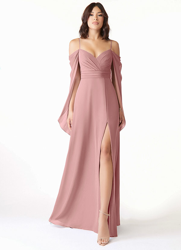 Azazie Cienna Bridesmaid Dresses Dusty Rose A-Line Off the Shoulder Chiffon Dress image1