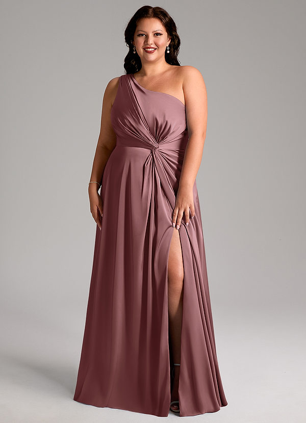 Azazie Brooke Bridesmaid Dresses Vintage Mauve A-Line One Shoulder Stretch Satin Dress image1