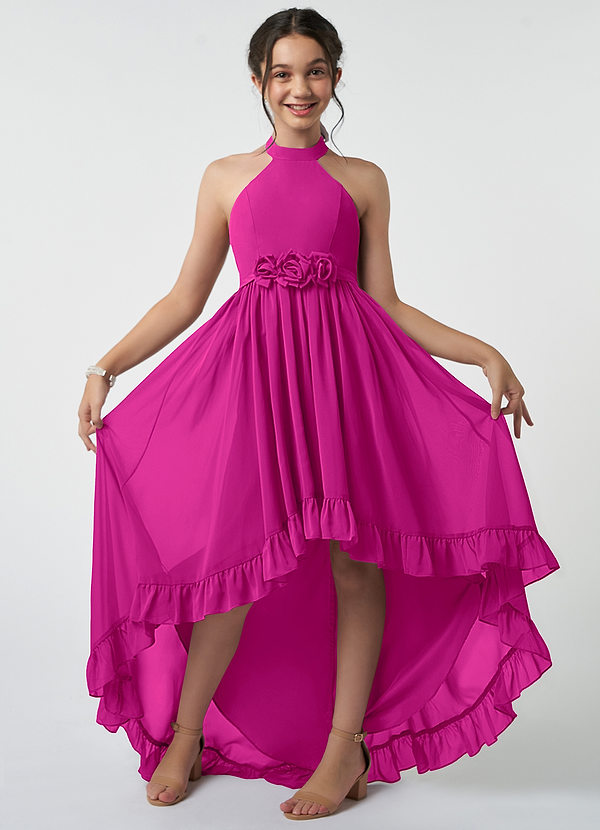Azazie Hermione Junior Fuchsia A-Line Chiffon Dress image1