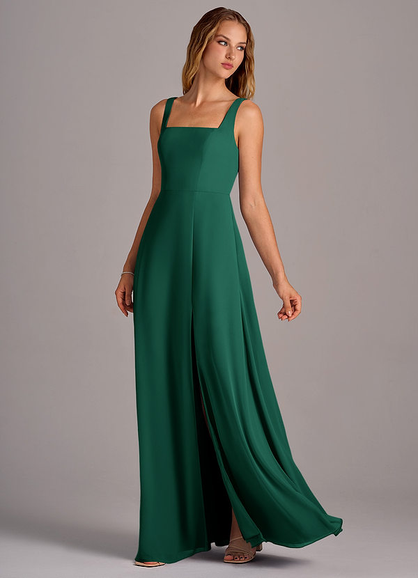 Azazie Debra Bridesmaid Dresses Emerald A-Line with Pockets Chiffon Convertible Dress image1