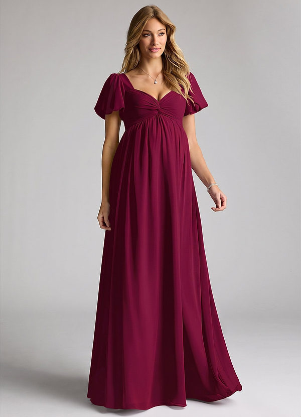 Madisynn Maternity Bridesmaid Dresses Bow Chiffon Floor-Length Dress image1