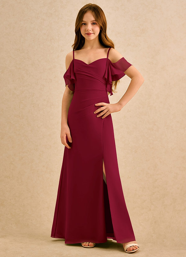 Azazie Pippy Girls Formal Sukienki dla dziewczynek sypiących kwiaty Linia A Dekolt w kształcie serca Szyfon Długość podłogi Sukienka image1