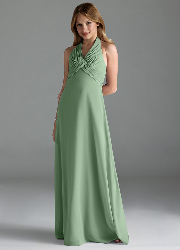 Azazie Tessie Junior Matcha A-Line Pleated Chiffon Dress image1