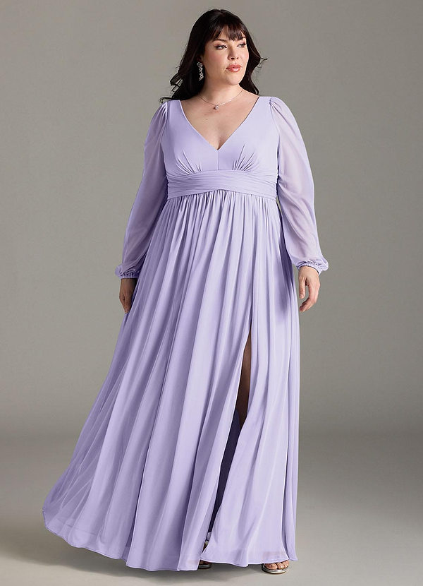 Azazie Norah Bridesmaid Dresses Lilac A-Line V-Neck Long Sleeve Chiffon Dress image1