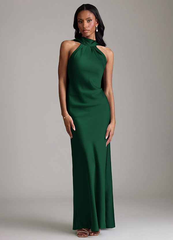 Azazie Cassiana Bruidsmeisjes Jurken Jurk van Stretch Satijn met Zeemeermin Geplooid Donkergroen image1