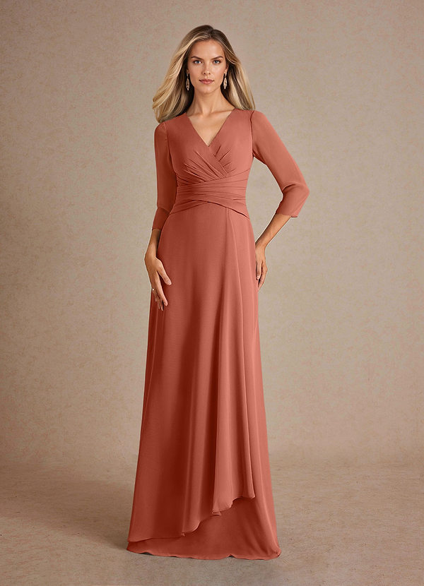 Azazie Mayfield Mother of the Bride Dresses Vestido Argila de Chiffon de Linha A com Plissado image1