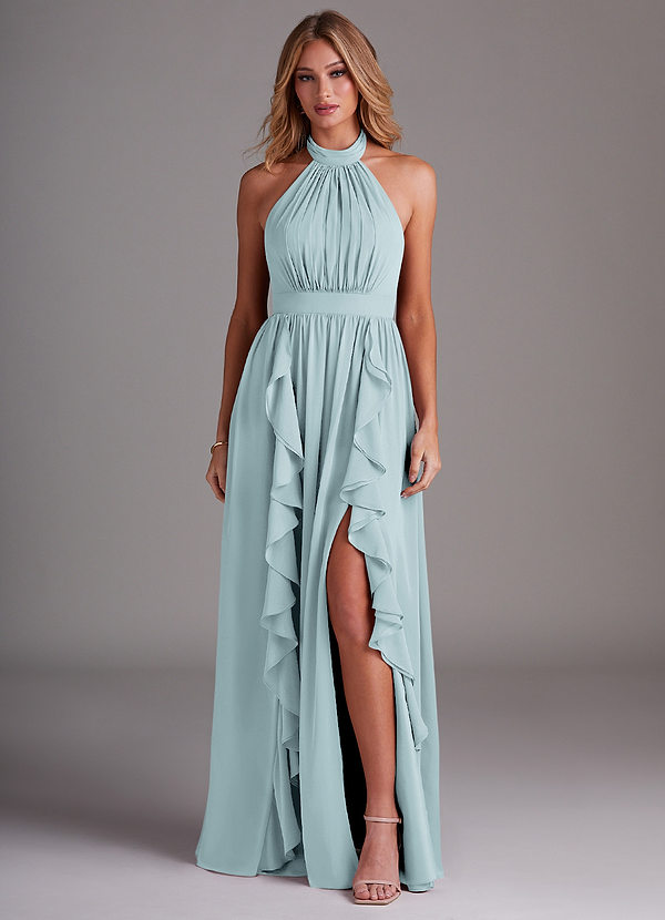 Azazie Avary Bridesmaid Dresses Mist A-Line Pleated Chiffon Dress image1