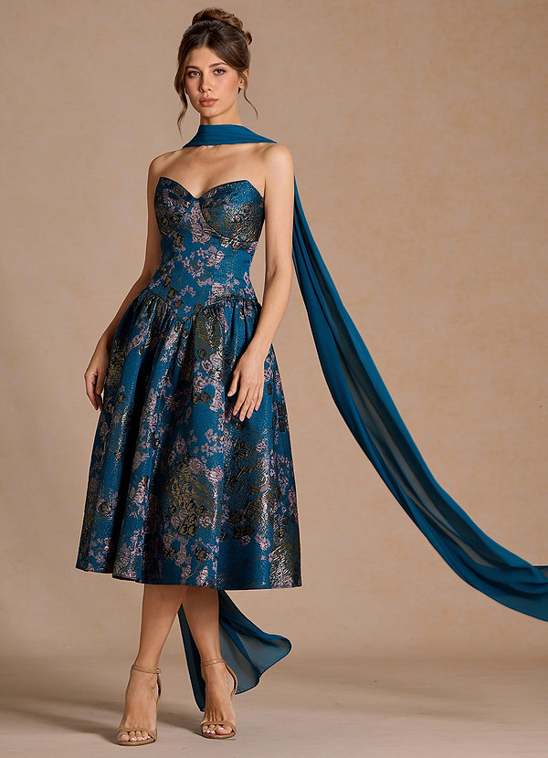 Sabrina Teal Floral Midi Dress image1