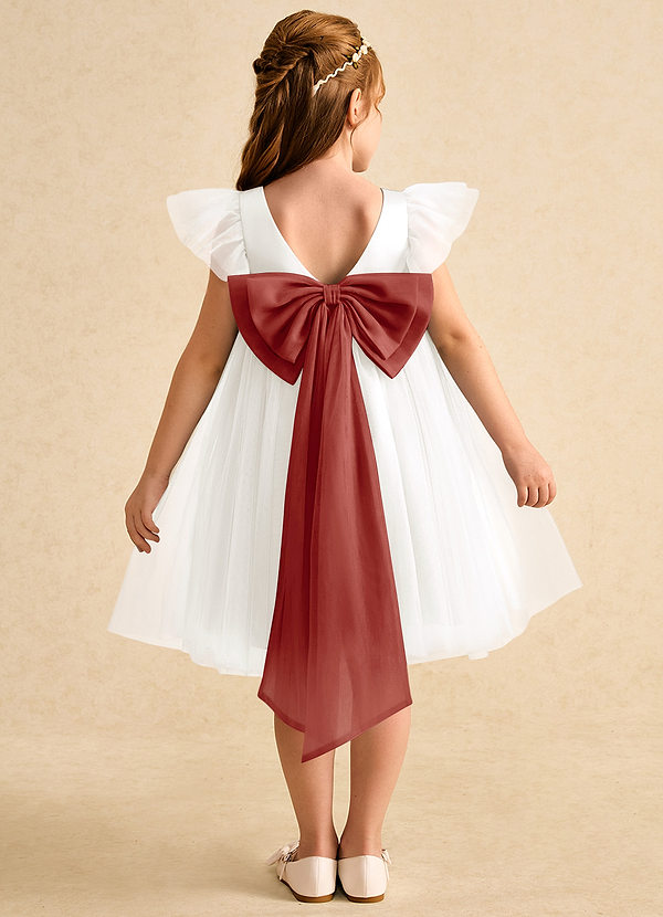 Azazie Munchkin Abiti da Ragazza di Fiori Abito A-Line in Tulle Fiocco Avorio Terracotta image1