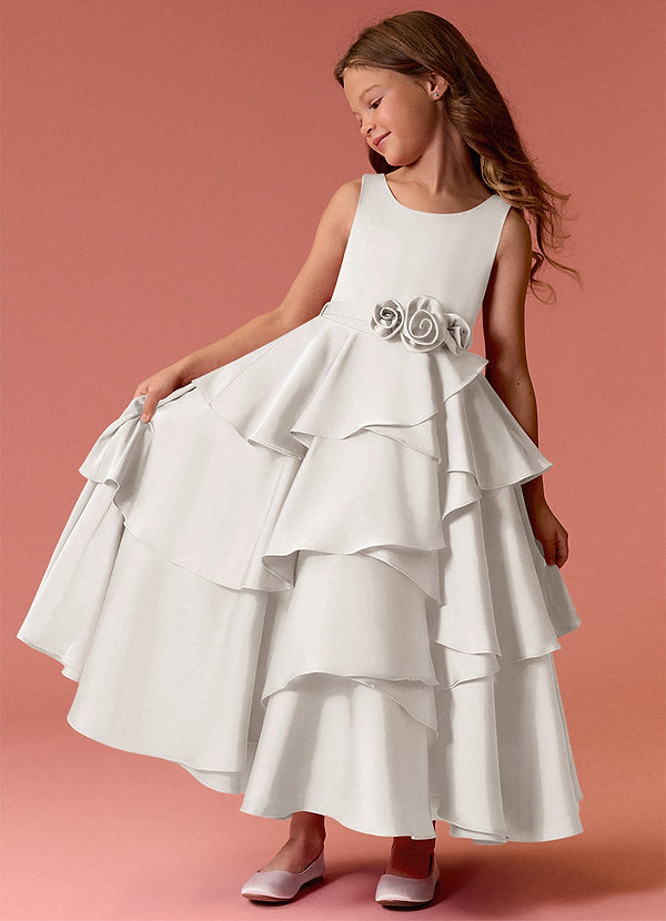 Barbie ♥ Azazie Flower Girl Dresses Diamond White A-Line Sleeveless Stretch Satin Dress image1