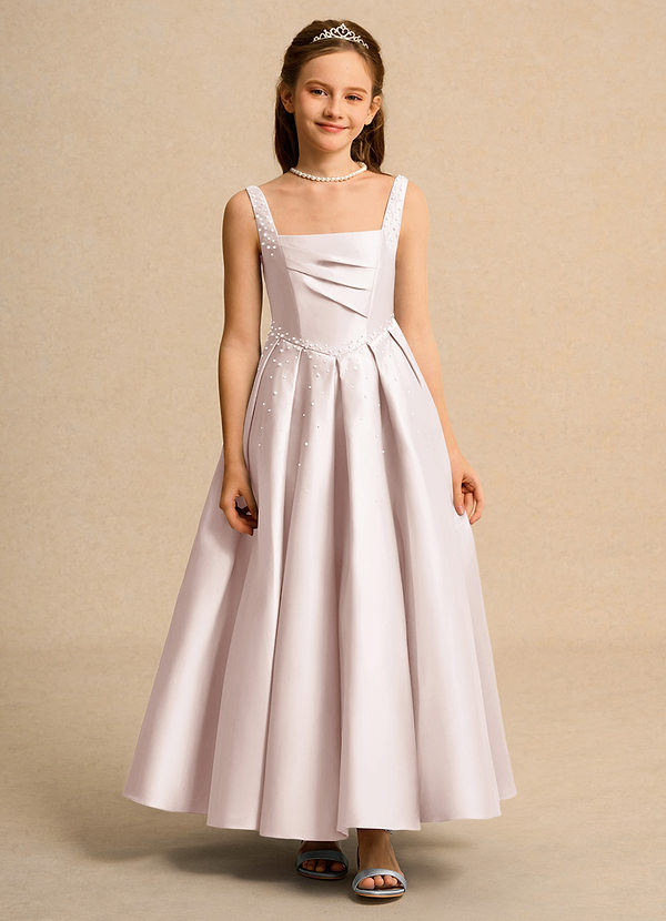 Azazie Mochi Girl Flower Girl Dresses Rose Petal Ball-Gown Pleated Matte Satin Dress image1