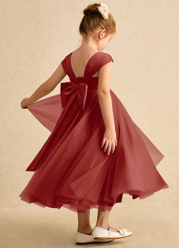Azazie Chickadee Flower Girl Dresses Terracotta Ball-Gown Sweetheart Neckline Matte Satin Dress image1