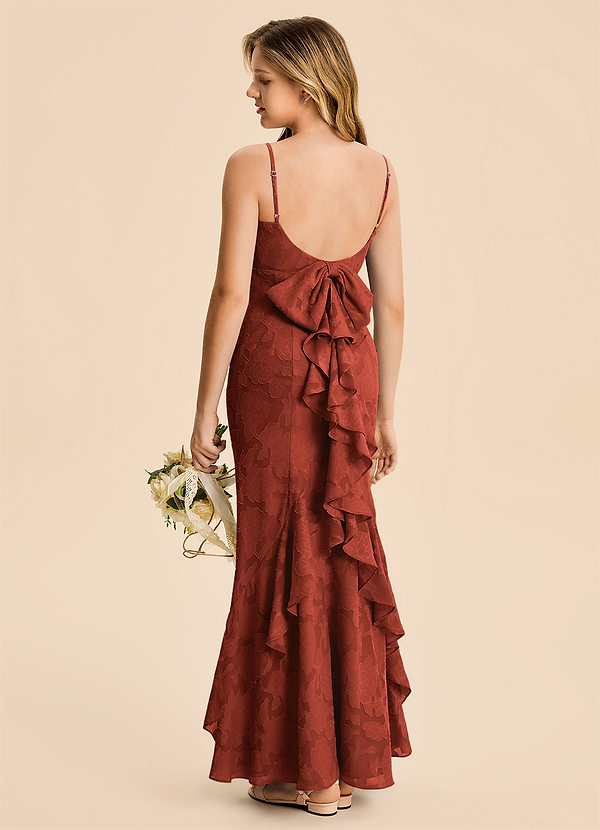 Azazie Lioren Junior Terracotta Mermaid Ruched Floral Burnout Dress image1