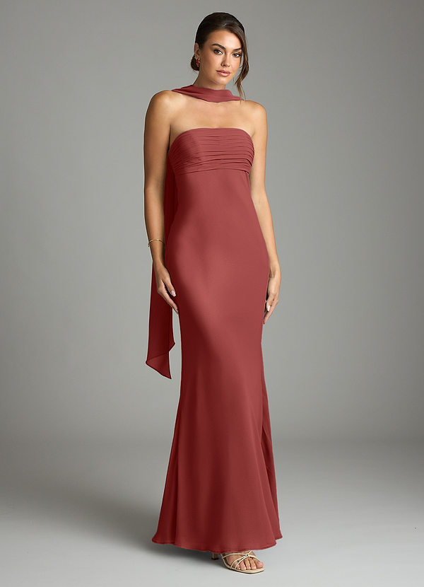 Azazie Saylor Vestidos de Dama de Honor Vestido Terracota de Chiffon de sereia com Sem Alças image1