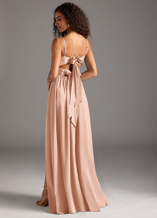 Azazie Zeya Bridesmaid Dresses Rose Gold A-Line Pleated Stretch Satin Dress image1