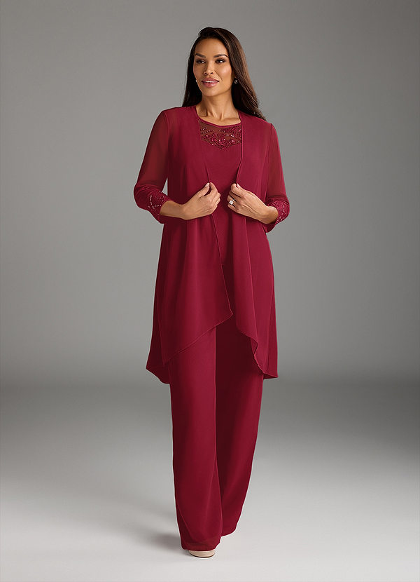 Azazie Maura Mother of the Brides Dresses Burgundy Jumpsuit/Pantsuit Sequins Chiffon Dress image1