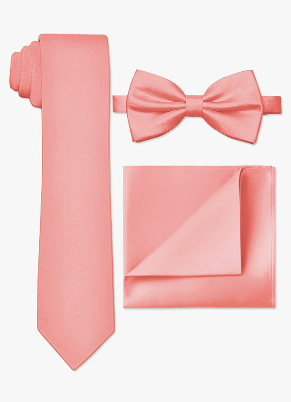 front Conjunto de corbata fina, pajarita y pañuelo de bolsillo de satén mate