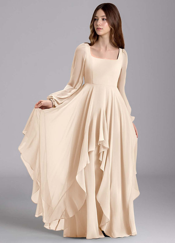 Azazie Clara Junior Abito A-Line in Chiffon Blusa Alabastro Bianco image1