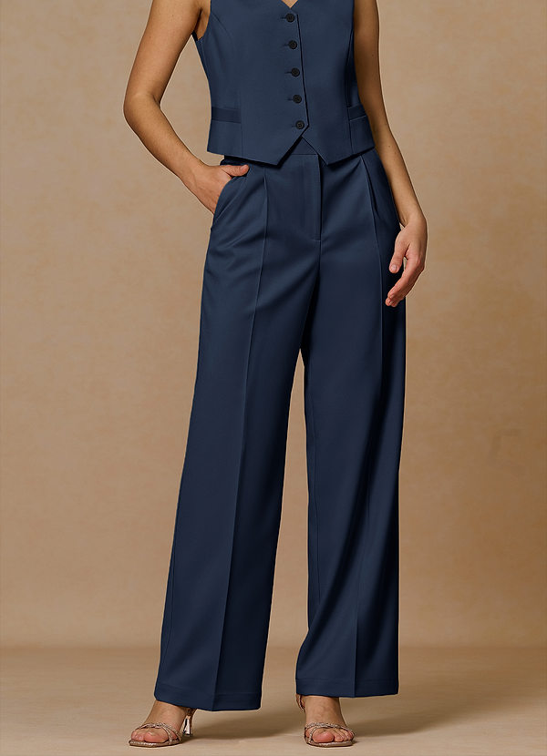 front Rowan Bleu Marine Foncé Pantalon de performance en tissage raffiné