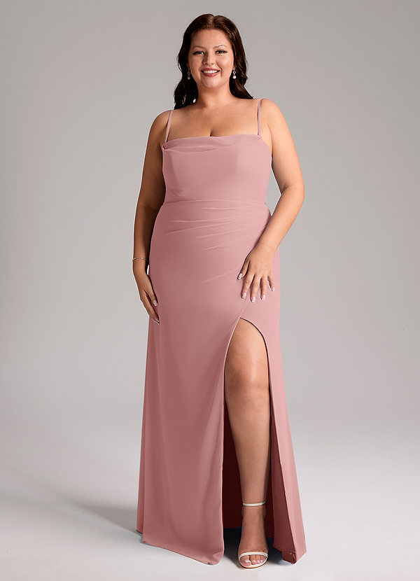 Azazie Leonis Abiti da Damigella Abito Convertibile Tubino in Chiffon Senza Cinturino Rosa Polverosa image1