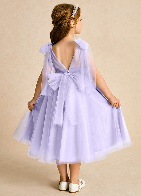 Azazie Dori Robes de Fillette d'Honneur Robe Trapèze en Tulle Rayé Lilas image1