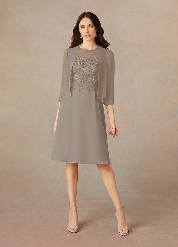 Azazie Klaus Mother of the Brides Dresses Taupe A-Line Scoop Sequins Chiffon Dress image1