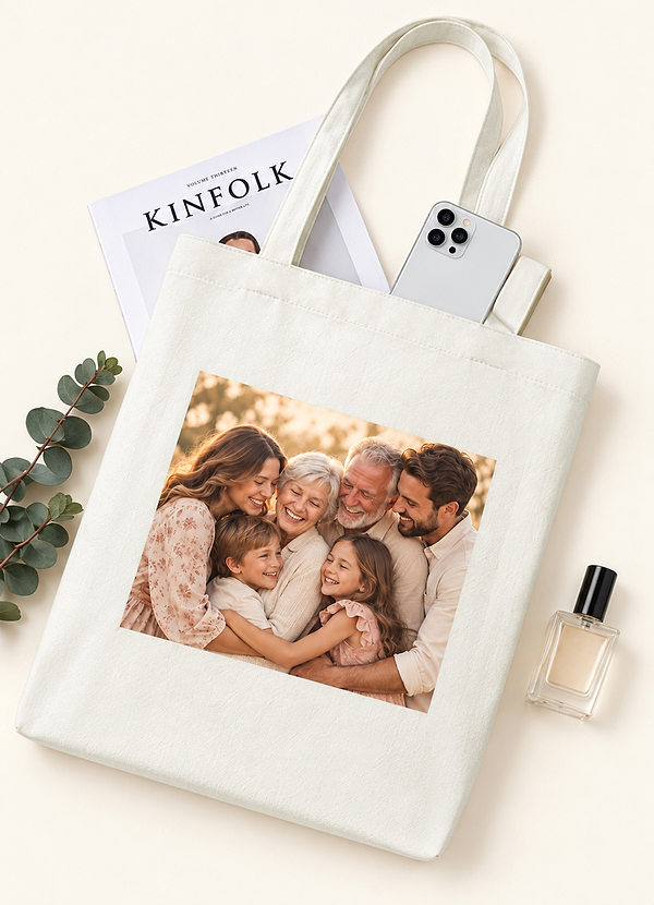 front Personlig fotoväska i canvas, unik present till brudtärna och bröllop