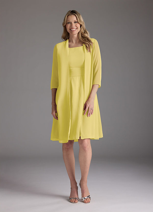 Azazie Shirley Mother of the Brides Dresses Canary A-Line Scoop Pleated Chiffon Dress image1