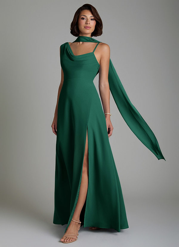 Azazie True Vestidos de dama de honor Vestido Esmeralda de Gasa de Línea A con Plisado image1