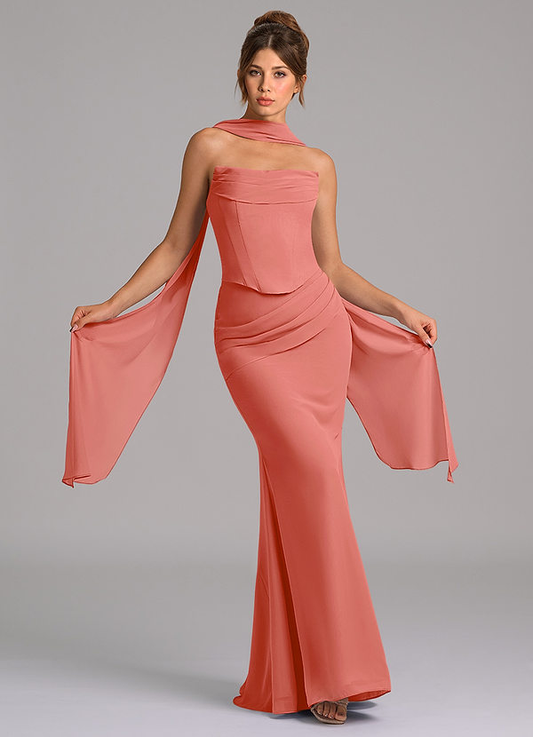 Azazie Sorrel Bridesmaid Dresses Salmon Pink Mermaid Corset Chiffon Dress image1