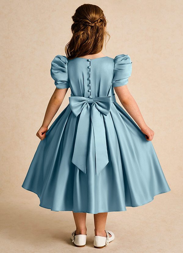Azazie Miriam Abiti da Ragazza di Fiori Abito Principessa in Raso Opaco Plissettato Blu Lunatico image1
