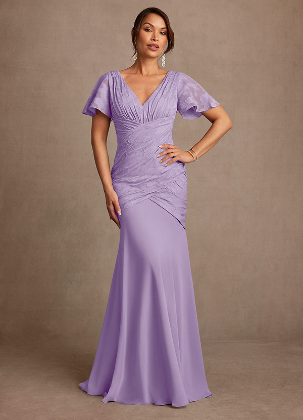 Azazie Jolene Mother of the Brides Dresses Lilac Mermaid Pleated Floral Burnout Dress image1